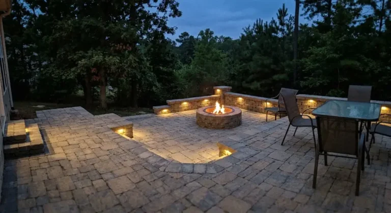 paver patio nighttime in cary, nc